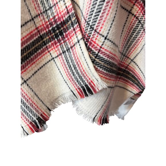 Loft Women's Size M/L Plaid Wrap Soft Poncho With Frayed Hem Red Cream Black - Picture 5 of 9